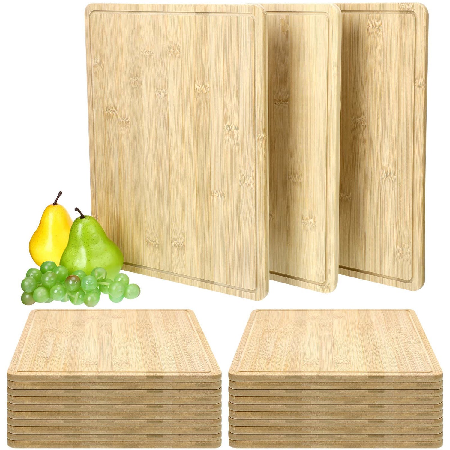 10 Pieces Bamboo Cutting Boards Set Bamboo Chopping Board Bulk Wooden Cutting Boards Thick Sturdy Chopping Board with Juice Groove for Kitchen Meat Cheese and Vegetables Heavy Duty Serving Tray Eaasty