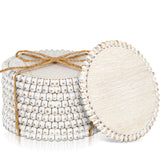 10 Pieces Beaded Wood Coasters Bulk Farmhouse Coasters for Drinks Coffee Table 4.7 Inch Round Farmhouse Beaded Rustic Coasters Decorative White Coasters Bar Coasters for Home Kitchen Decor Meanplan