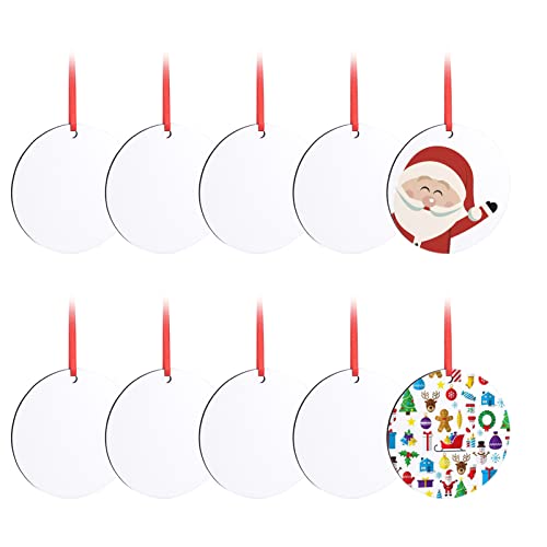 10 Pieces Christmas Sublimation Ornament Blanks - 3.15 Inch Sublimation Blank Pendants Ornaments Double Side with Red String - Personalized MDF HooAMI