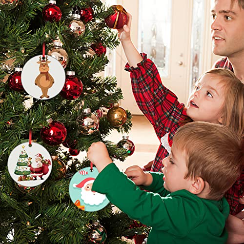 10 Pieces Christmas Sublimation Ornament Blanks - 3.15 Inch Sublimation Blank Pendants Ornaments Double Side with Red String - Personalized MDF HooAMI