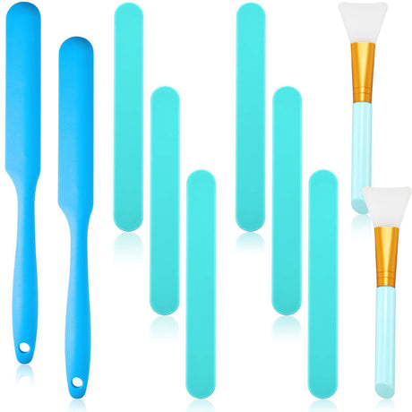10 Pieces Reusable Stir Sticks Kit Include 2 Pieces Silicone Spatula Scraper 2 Pieces Silicone Facial Epoxy Brush 6 Pieces Plastic Resin Sticks Patelai