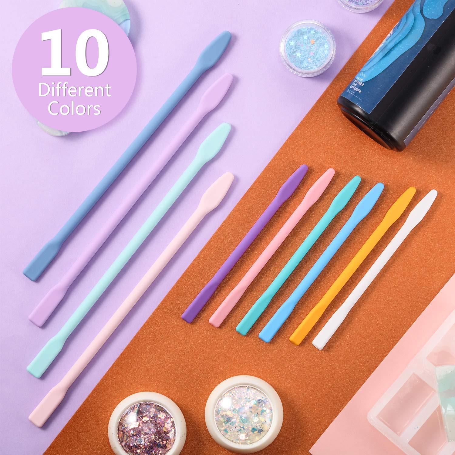 10 Pieces Silicone Stir Sticks Resin Mix Sticks Facial Make Up Stirring Rods for Mixing Resin Liquid Paint Epoxy DIY Crafts, 2 Sizes Maitys