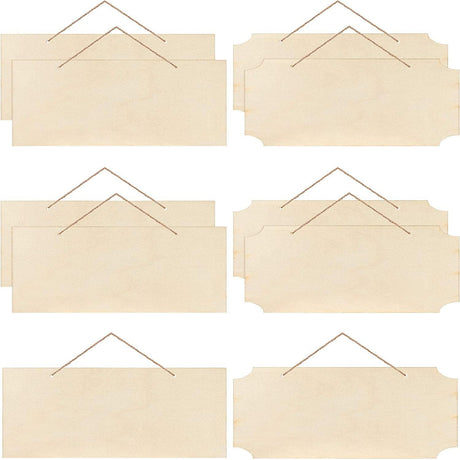 10 Pieces Unfinished Hanging Wood Sign Rectangle Blank Wooden Plaque Blank Hanging Slices Banners with Ropes (Beige) WoodArtSupply