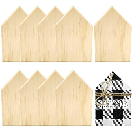 10 Pieces Unfinished House Shaped Wooden Cutouts Rustic Farmhouse Wooden Decorations Wooden Tiered Tray Decor for Home Kitchen Shelf Coffee Bar Table Ahzemepinyo