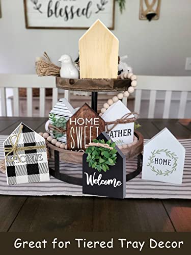 10 Pieces Unfinished House Shaped Wooden Cutouts Rustic Farmhouse Wooden Decorations Wooden Tiered Tray Decor for Home Kitchen Shelf Coffee Bar Table Ahzemepinyo
