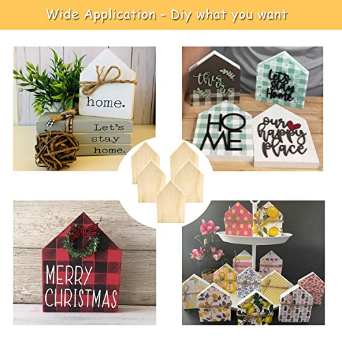 10 Pieces Unfinished House Shaped Wooden Cutouts Rustic Farmhouse Wooden Decorations Wooden Tiered Tray Decor for Home Kitchen Shelf Coffee Bar Table Ahzemepinyo