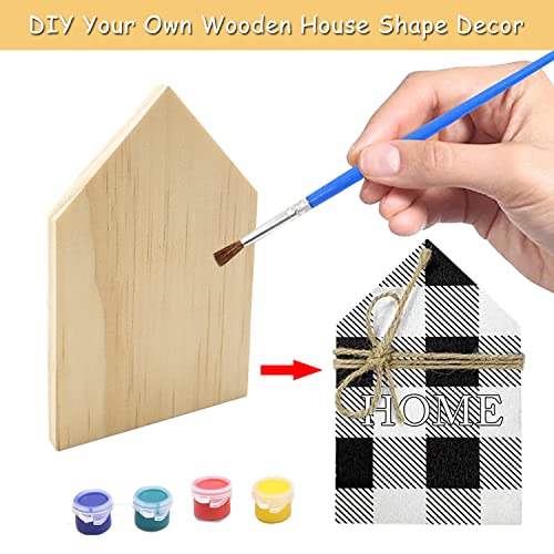 10 Pieces Unfinished House Shaped Wooden Cutouts Rustic Farmhouse Wooden Decorations Wooden Tiered Tray Decor for Home Kitchen Shelf Coffee Bar Table Ahzemepinyo