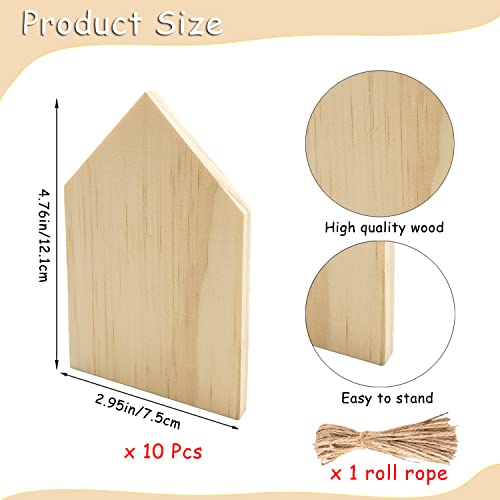 10 Pieces Unfinished House Shaped Wooden Cutouts Rustic Farmhouse Wooden Decorations Wooden Tiered Tray Decor for Home Kitchen Shelf Coffee Bar Table Ahzemepinyo
