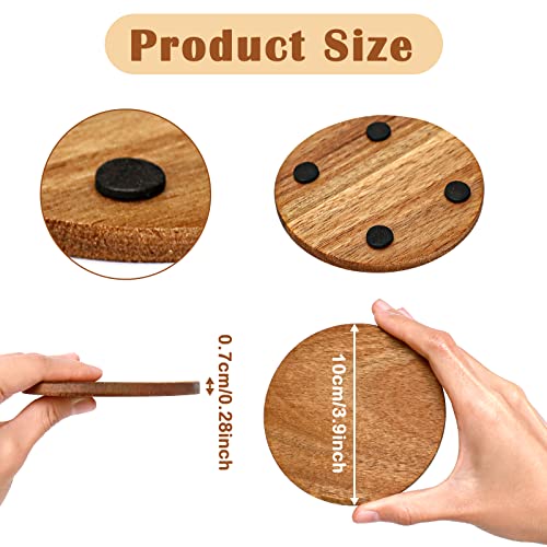 10 Pieces Unfinished Wood Coasters, 4 Inch Round Acacia Wooden Coasters for Crafts with Non-Slip Silicon Dots for DIY Stained Painting Wood Engraving Aweyka