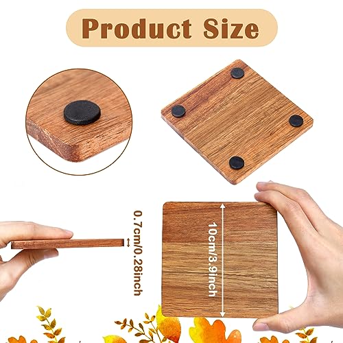 10 Pieces Unfinished Wood Coasters, 4 Inch Square Acacia Wooden Coasters for Crafts with Non-Slip Silicon Dots for DIY Stained Painting Wood Aweyka