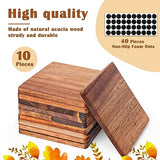 10 Pieces Unfinished Wood Coasters, 4 Inch Square Acacia Wooden Coasters for Crafts with Non-Slip Silicon Dots for DIY Stained Painting Wood Aweyka