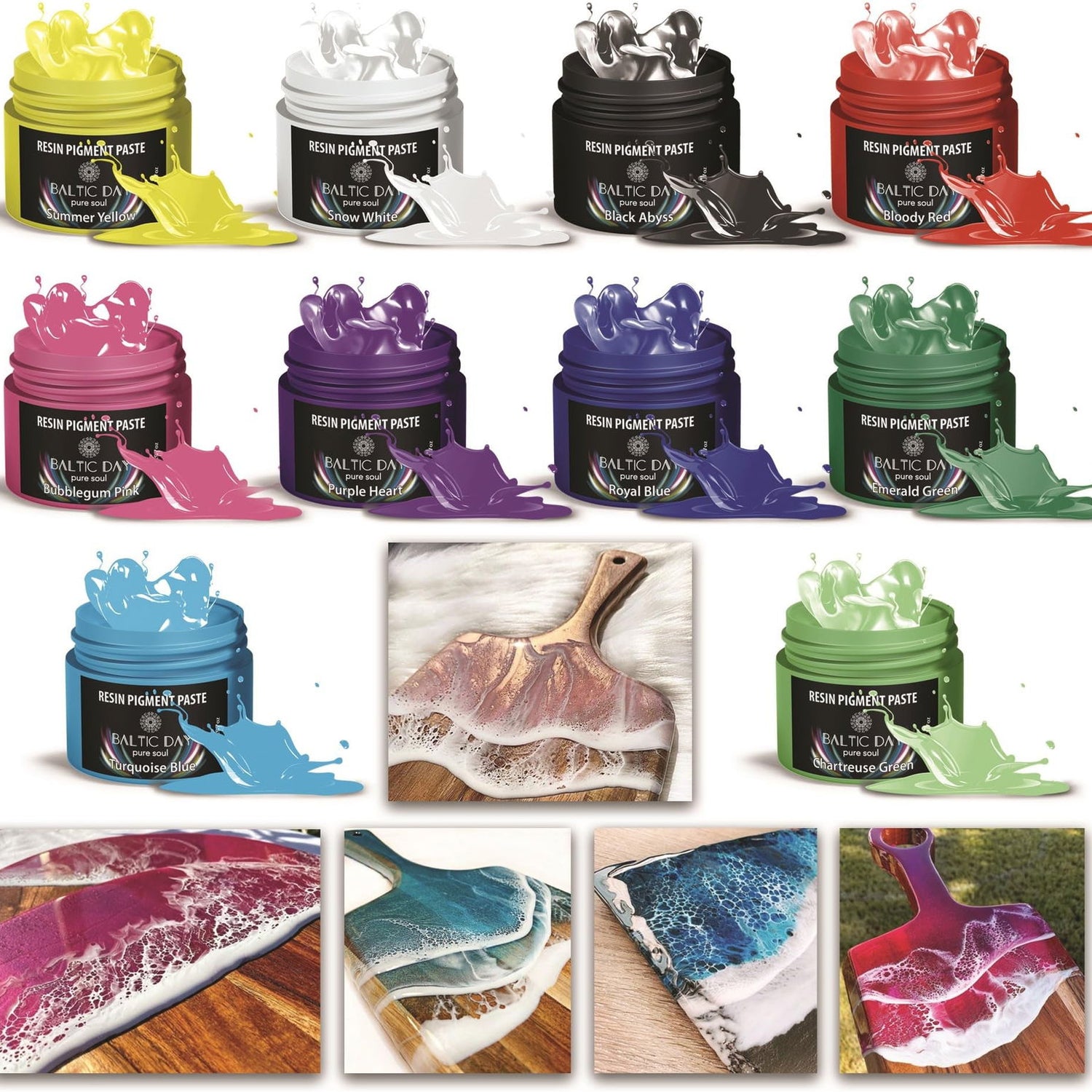 10 Pigment Pastes for Epoxy Resin Jars Set - Thick Pigment Paste - Opaque Resin Pigment - Solid Epoxy Resin Dye - Resin Paste Pigment - Epoxy Resin BALTIC DAY