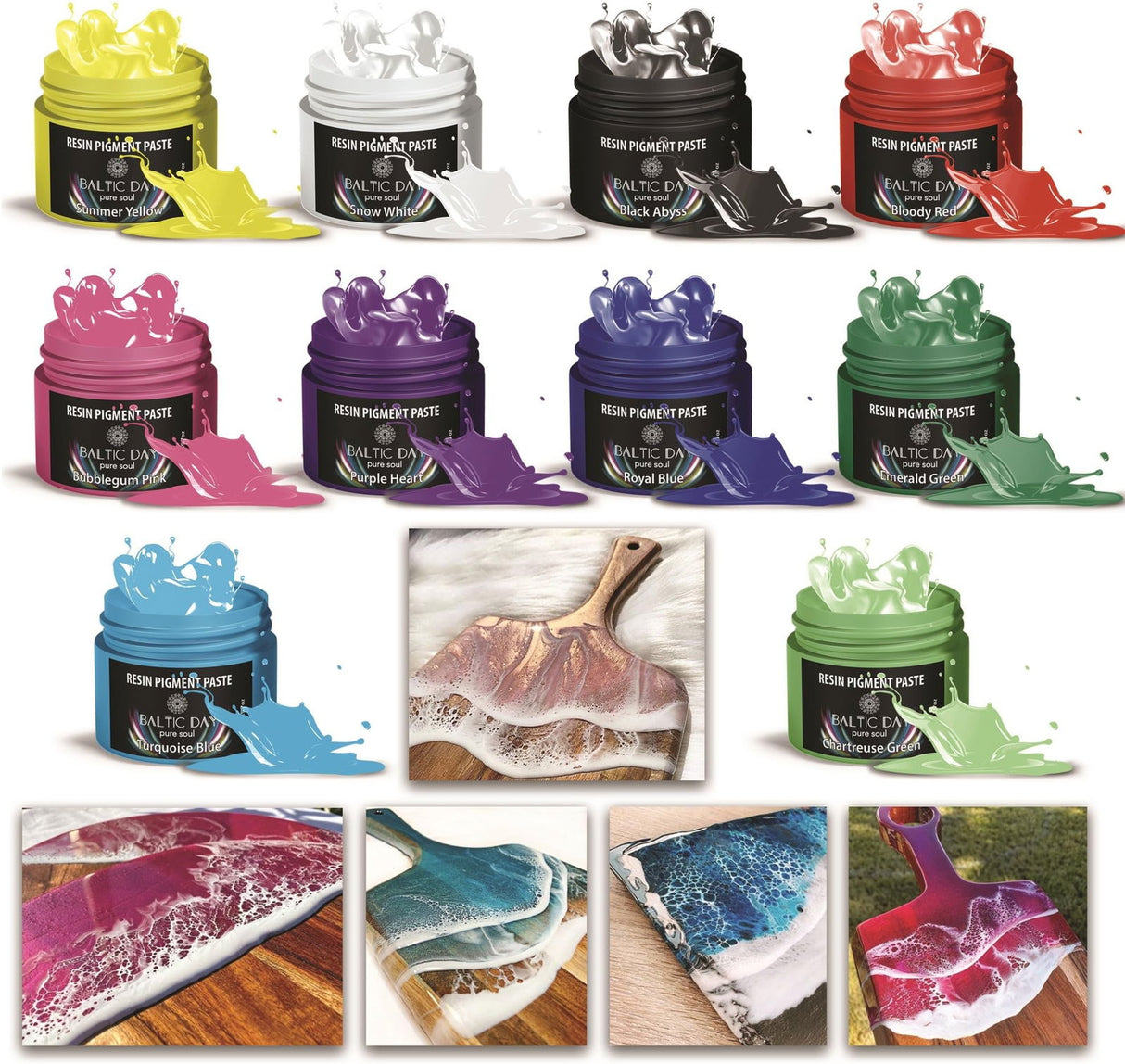 10 Pigment Pastes for Epoxy Resin Jars Set - Thick Pigment Paste - Opaque Resin Pigment - Solid Epoxy Resin Dye - Resin Paste Pigment - Epoxy Resin BALTIC DAY