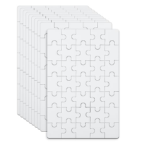 10 Sheet of Blank Puzzles to Drawn Write On, 3.9x5.9in, 35 Pieces a Sheet, All White Jigsaw DIY Puzzle Kit Paintable Puzzle Writable Puzzle Heat SAVITA
