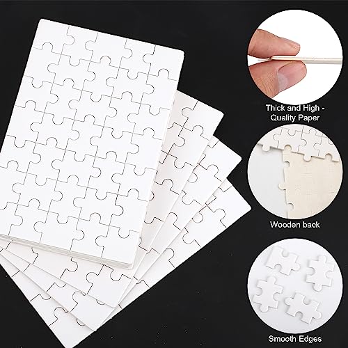 10 Sheet of Blank Puzzles to Drawn Write On, 3.9x5.9in, 35 Pieces a Sheet, All White Jigsaw DIY Puzzle Kit Paintable Puzzle Writable Puzzle Heat SAVITA
