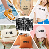 10 Sheets 440 Pieces Iron on Letters for Clothing, 2 Inch Heat Transfer Letters, Black Iron on Vinyl Letters with A-Z PU Alphabets Sticker for Lucomb