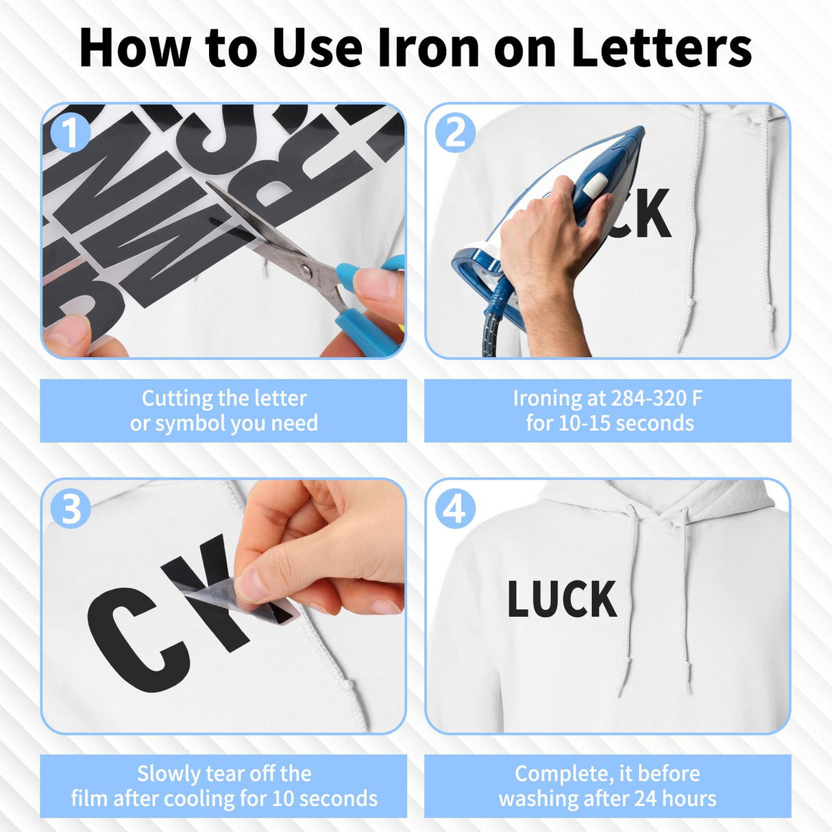 10 Sheets 440 Pieces Iron on Letters for Clothing, 2 Inch Heat Transfer Letters, Black Iron on Vinyl Letters with A-Z PU Alphabets Sticker for Lucomb