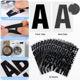 10 Sheets 440 Pieces Iron on Letters for Clothing, 2 Inch Heat Transfer Letters, Black Iron on Vinyl Letters with A-Z PU Alphabets Sticker for Lucomb