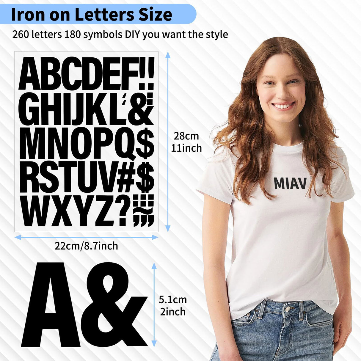 10 Sheets 440 Pieces Iron on Letters for Clothing, 2 Inch Heat Transfer Letters, Black Iron on Vinyl Letters with A-Z PU Alphabets Sticker for Lucomb