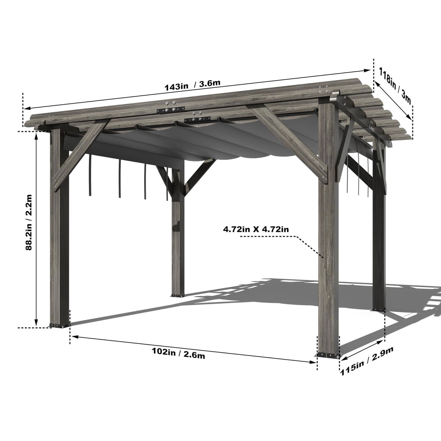 10'X 12' Cedar Wood Pergola with Solid Structure, Retractable Shade Canopy, Durable, Rot Resistant, Patio Pergola for Backyard, Deck, Garden, Outdoor Entertaining DEXSO