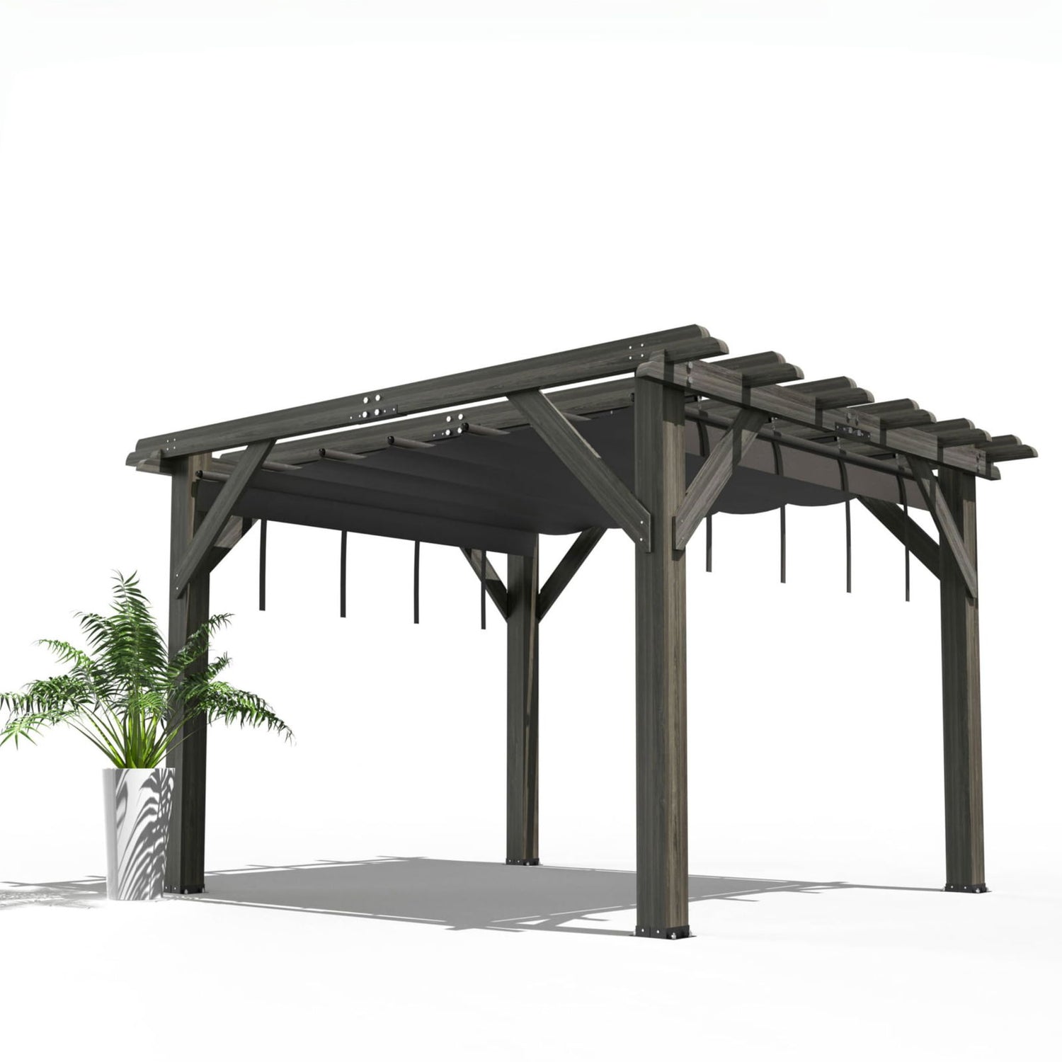 10'X 12' Cedar Wood Pergola with Solid Structure, Retractable Shade Canopy, Durable, Rot Resistant, Patio Pergola for Backyard, Deck, Garden, Outdoor Entertaining DEXSO