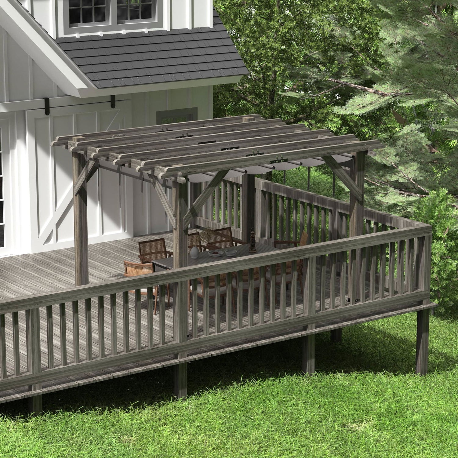 10'X 12' Cedar Wood Pergola with Solid Structure, Retractable Shade Canopy, Durable, Rot Resistant, Patio Pergola for Backyard, Deck, Garden, Outdoor Entertaining DEXSO