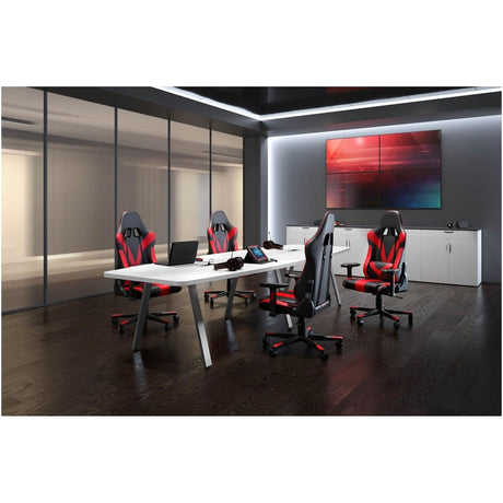 10 ft Limited Edition Conference Table Boat Shaped Metal V Legs Sleek Grommets Racetrack Desk Silver 2 Power Data Modules Boardroom Meeting Office Business Laminated White Finish Wood New Executive WoodArtSupply