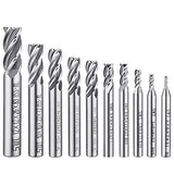 10 pcs 4-Flute End Mill Bits, AFUNTA 0.08" - 0.47" HSS CNC Straight Shank Drill Bits Cutter Tool Set for Wood Aluminum Steel Titanium AFUNTA