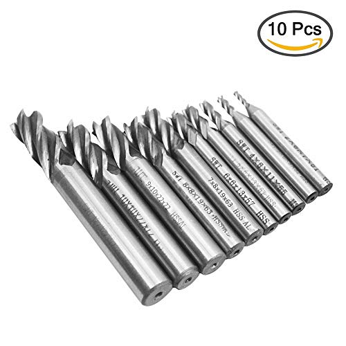 10 pcs 4-Flute End Mill Bits, AFUNTA 0.08" - 0.47" HSS CNC Straight Shank Drill Bits Cutter Tool Set for Wood Aluminum Steel Titanium AFUNTA