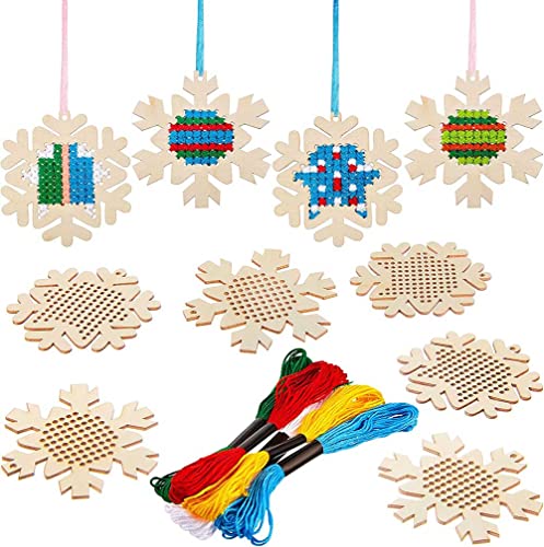 10 pcs Christmas Wooden Cross Stitch Kits Cross Stitch Wood Ornaments Christmas Hanging Decors Craft Christmas Decorations for Christmas Tree NT-ling