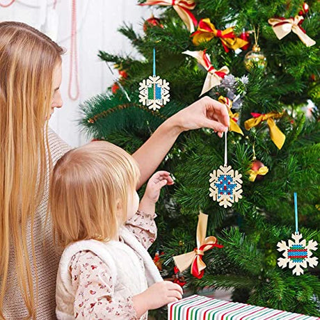 10 pcs Christmas Wooden Cross Stitch Kits Cross Stitch Wood Ornaments Christmas Hanging Decors Craft Christmas Decorations for Christmas Tree NT-ling