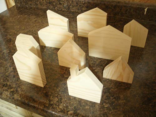 10 wooden house shapes, wooden house, unfinished block house, wood house, unfinished wooden house WoodArtSupply