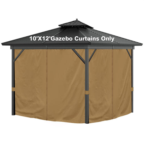 10'x12' Privacy Gazebo Curtains Outdoor Waterproof, 4-Panels Sidewall Curtains Universal Replacement with Zipper for Patio, Backyard, Garden (Only Curtains, Khaki) Mogtuo