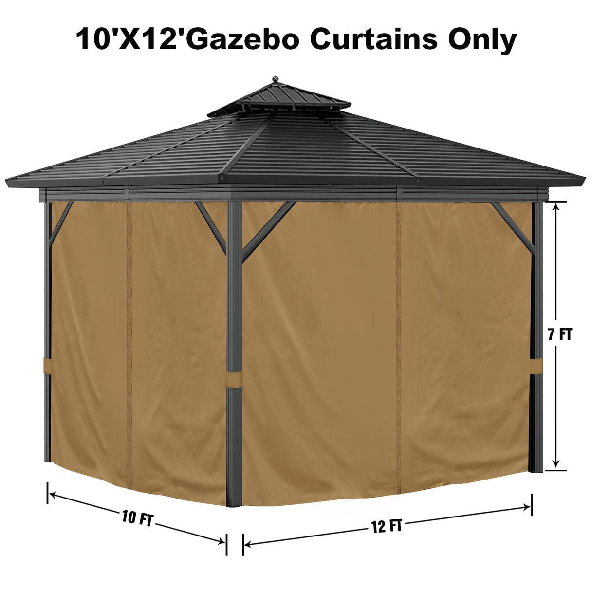 10'x12' Privacy Gazebo Curtains Outdoor Waterproof, 4-Panels Sidewall Curtains Universal Replacement with Zipper for Patio, Backyard, Garden (Only Curtains, Khaki) Mogtuo