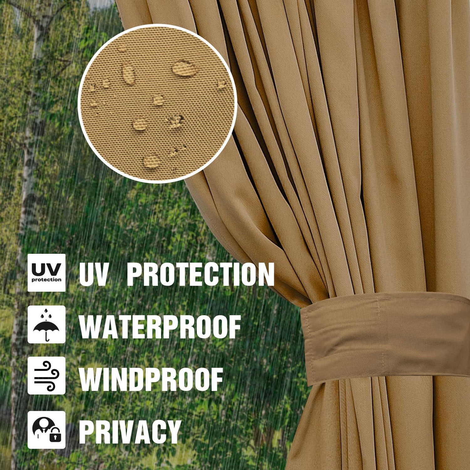 10'x12' Privacy Gazebo Curtains Outdoor Waterproof, 4-Panels Sidewall Curtains Universal Replacement with Zipper for Patio, Backyard, Garden (Only Curtains, Khaki) Mogtuo