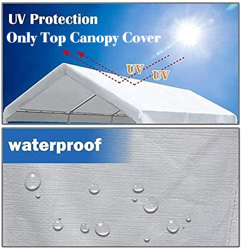 10'x20' Carport Replacement Top Canopy Cover for Car Garage Shelter Tent Party Tent with Ball Bungees White (Only Top Cover, Frame is not Included) N\P