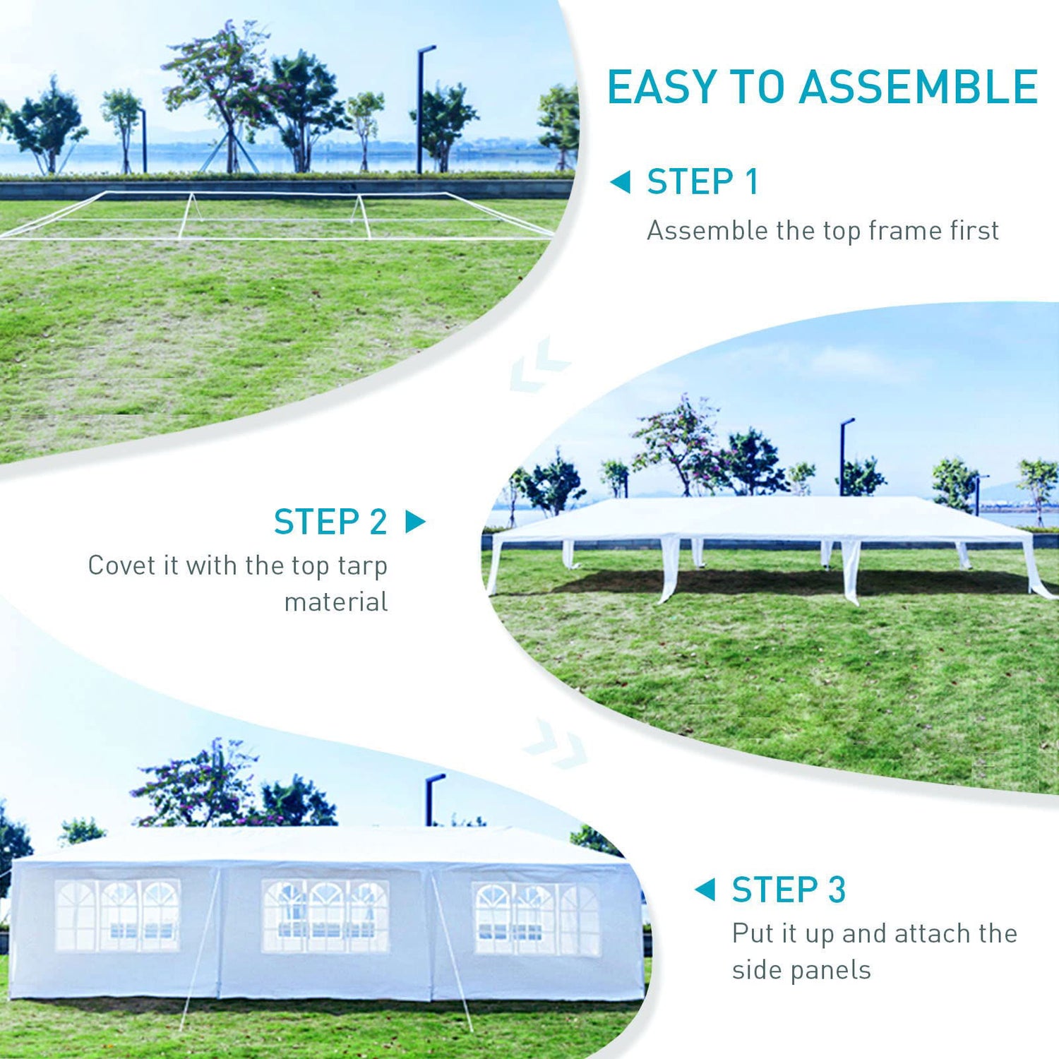 10'x30' Outdoor Party Tent, Large Tents for Parties, Wedding, Graduation and Birthday, White Event Tents with 8 Sidewalls & 2 Zipper Doors, Outside Gazebo Tent for Garden and Backyard ANTSKU