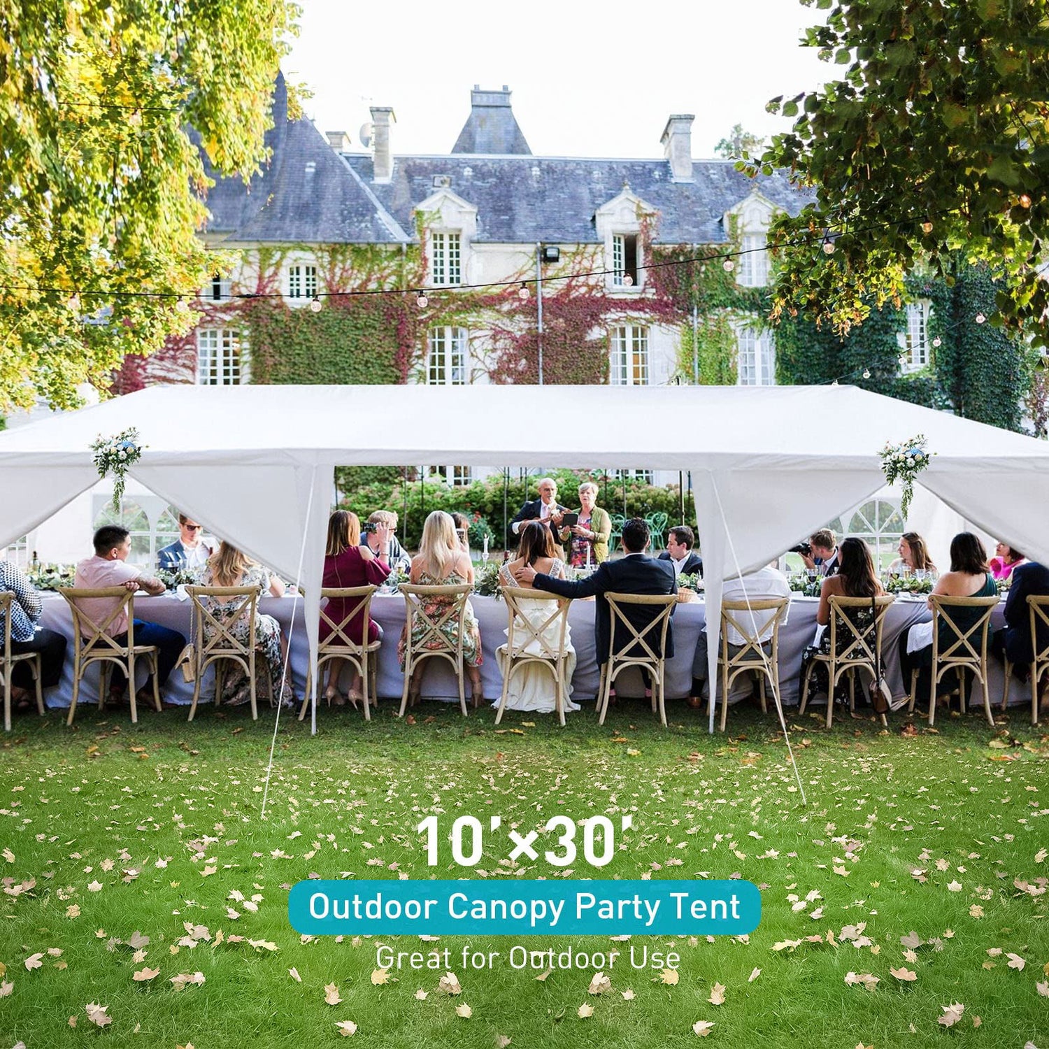 10'x30' Outdoor Party Tent, Large Tents for Parties, Wedding, Graduation and Birthday, White Event Tents with 8 Sidewalls & 2 Zipper Doors, Outside Gazebo Tent for Garden and Backyard ANTSKU