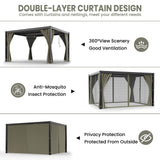 10 x 10 FT Outdoor Louvered Pergola, Pergola with Adjustable Aluminum Rainproof Roof, Gazebo Sun Shade Shelter for Patio Deck Garden Yard, Curtains and Netting Included, Gray VONZOY