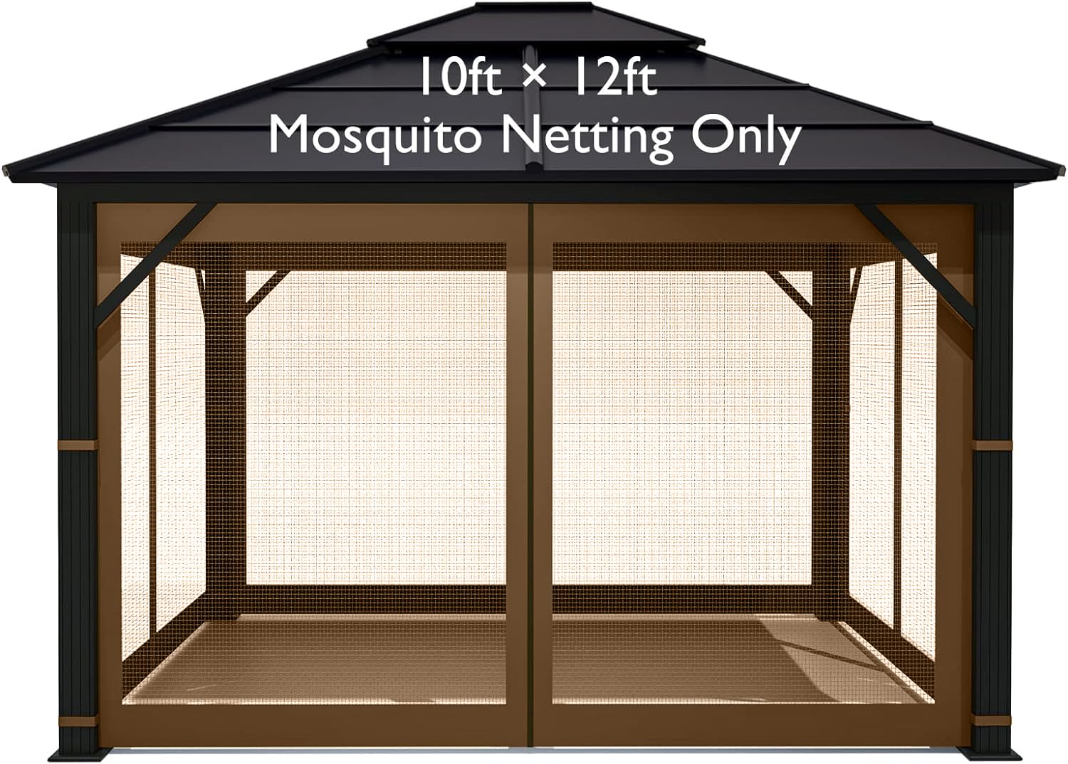 10' x 12' Gazebo Replacement Mosquito Netting, Gazebo Universal Netting Outdoor, 4-Panel Screen Walls Privacy Curtain for Outdoor Patio with Zipper (Brown) ISAGAPOY ISAGAPOY