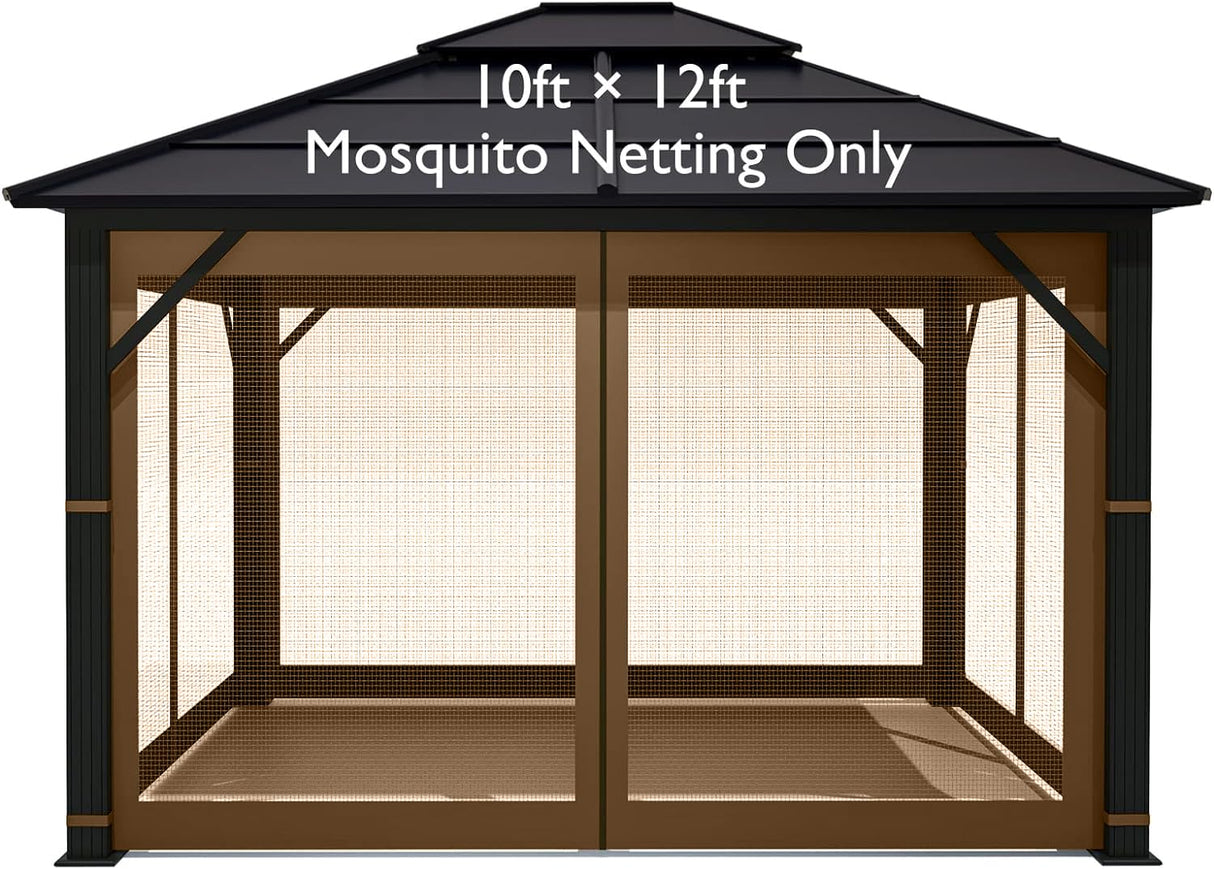 10' x 12' Gazebo Replacement Mosquito Netting, Gazebo Universal Netting Outdoor, 4-Panel Screen Walls Privacy Curtain for Outdoor Patio with Zipper (Brown) ISAGAPOY ISAGAPOY