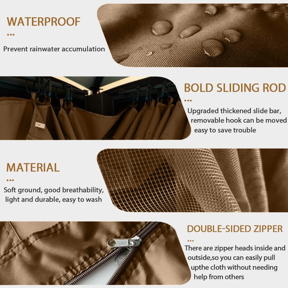 10' x 12' Gazebo Replacement Mosquito Netting, Gazebo Universal Netting Outdoor, 4-Panel Screen Walls Privacy Curtain for Outdoor Patio with Zipper (Brown) ISAGAPOY ISAGAPOY