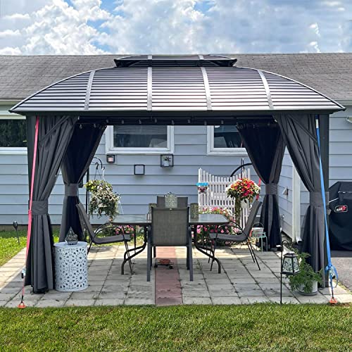 10' x 12' Hardtop Gazebo Outdoor Aluminum Gazebo Arc Grill for Patios Deck Backyard,Galvanized Steel Double Roof,Curtain&Netting by domi outdoor living… domi outdoor living