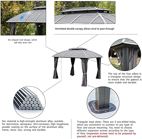 10' x 12' Hardtop Gazebo Outdoor Aluminum Gazebo Arc Grill for Patios Deck Backyard,Galvanized Steel Double Roof,Curtain&Netting by domi outdoor living… domi outdoor living