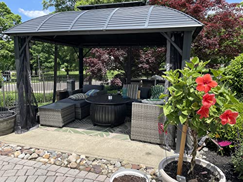 10' x 12' Hardtop Gazebo Outdoor Aluminum Gazebo Arc Grill for Patios Deck Backyard,Galvanized Steel Double Roof,Curtain&Netting by domi outdoor living… domi outdoor living