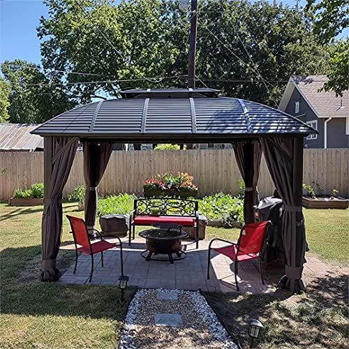 10' x 12' Hardtop Gazebo Outdoor Aluminum Gazebo Arc Grill for Patios Deck Backyard,Galvanized Steel Double Roof,Curtain&Netting by domi outdoor living… domi outdoor living