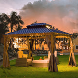 10' x 12' Hardtop Gazebo Outdoor Aluminum Wood Grain Gazebos with Galvanized Steel Double Canopy for Patios Deck Backyard,Curtains&Netting by domi domi outdoor living