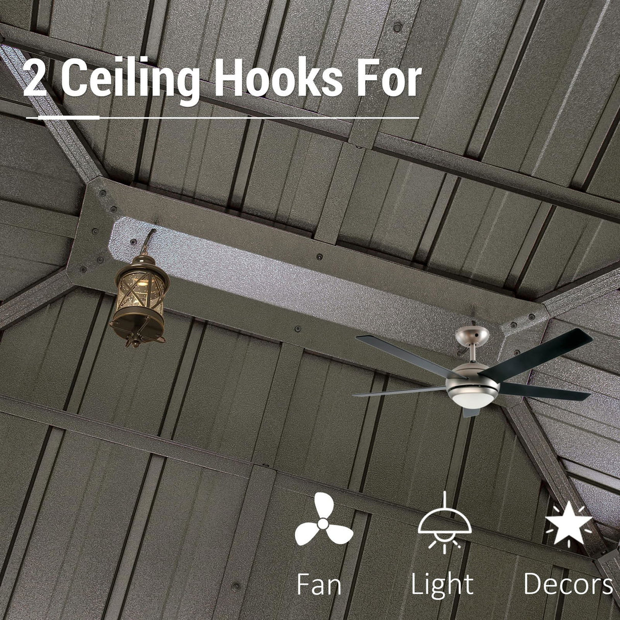 10' x 12' Hardtop Gazebo Outdoor Aluminum Wood Grain Gazebos with Galvanized Steel Double Canopy for Patios Deck Backyard,Curtains&Netting by domi domi outdoor living