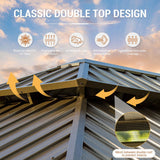 10' x 12' Hardtop Gazebo Outdoor Aluminum Wood Grain Gazebos with Galvanized Steel Double Canopy for Patios Deck Backyard,Curtains&Netting by domi domi outdoor living