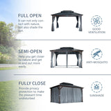 10' x 13' Hardtop Cedar Wood Gazebo for Patios, Outdoor Cedar Framed Gazebo with Double Metal Roof, Solid Wooden Framed Gazebo with Privacy Curtains and Mosquito Nettings for Garden, Backyard GOWE